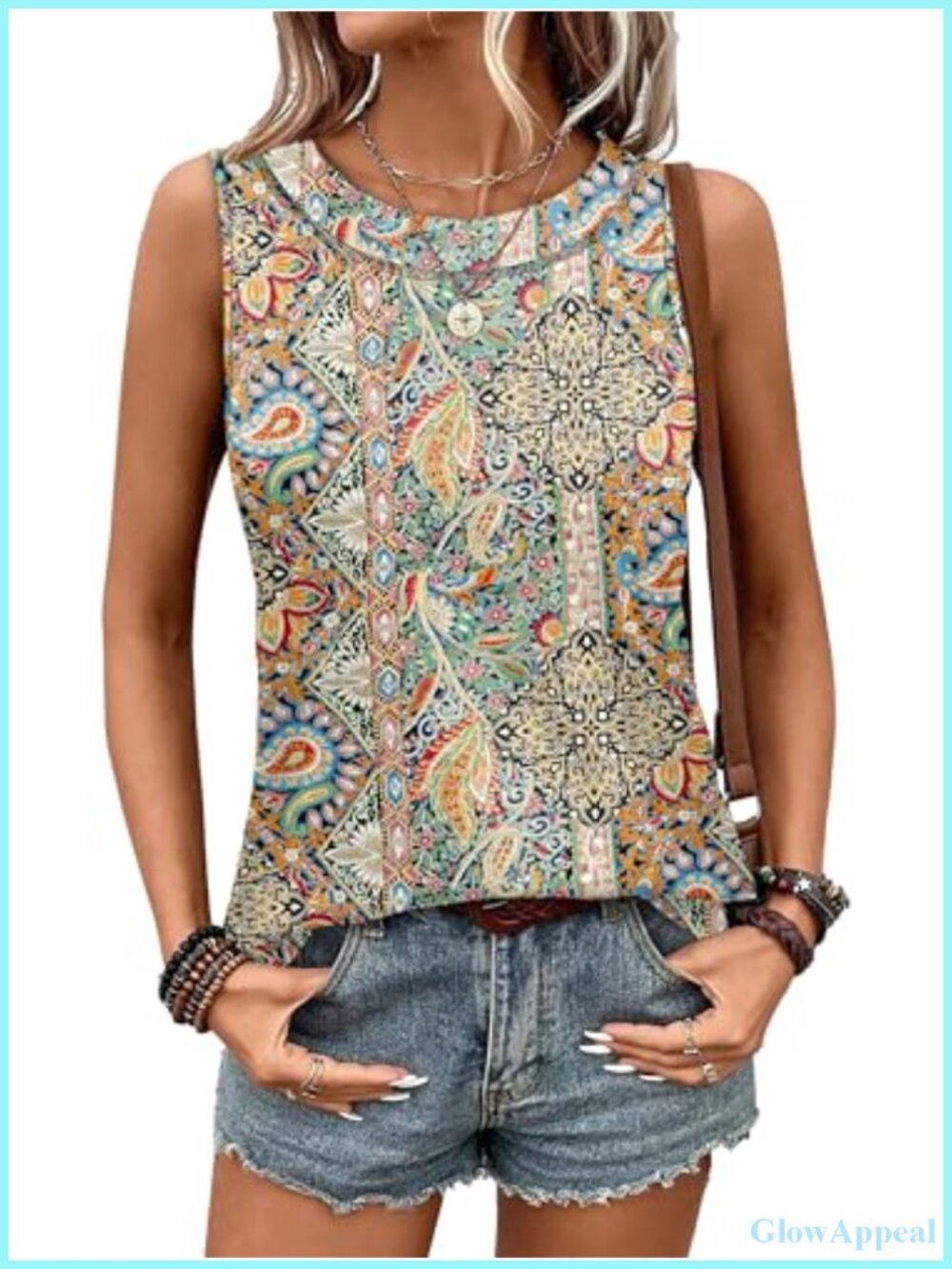 Womens Sleeveless Tank Top Crewneck Loose Fit Summer Casual Flowy Blouse